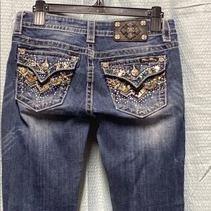 Miss Me size 27 Blue signature rise Boot Cut Jeans with Embellished Pocket biker